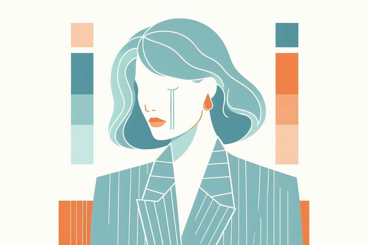 Emotional Struggles of a Successful Woman A stylized illustration of a woman in a business suit with tears streaming down her face.