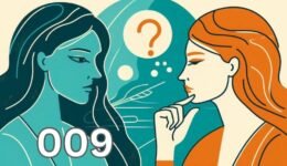 Two women facing each other, one with a question mark above her head, uncertain of what the other person is truly thinking.