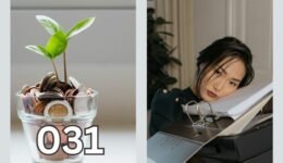A plant sprouting from coins symbolising wealth-building habits, contrasted with a tired woman overwhelmed by financial stress, highlighting the difference between rich and poor mindsets.