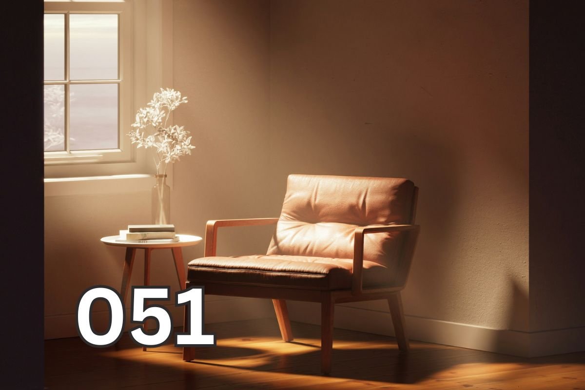 Sunlight on Empty Chair and Table with Flowers – Symbol of Quiet Aging Empty chair and table bathed in morning light with flowers by the window, symbolising quiet aging and solitude.