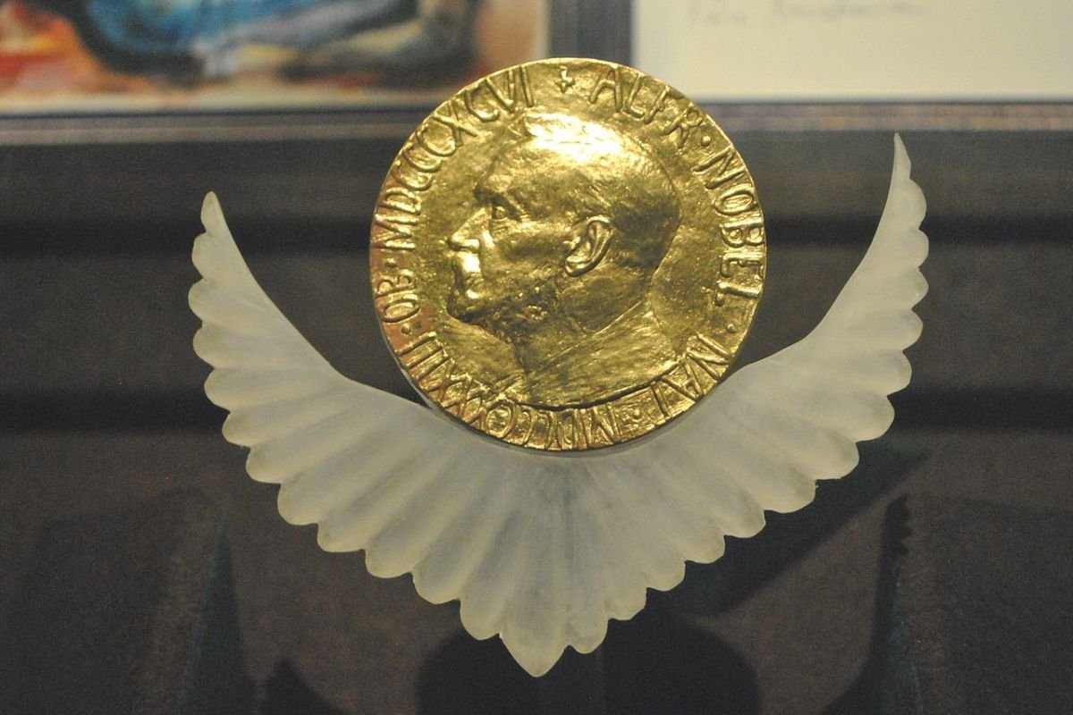 Nobel Peace Prize medal awarded to Norman Borlaug for revolutionising wheat production and helping to prevent global famine.