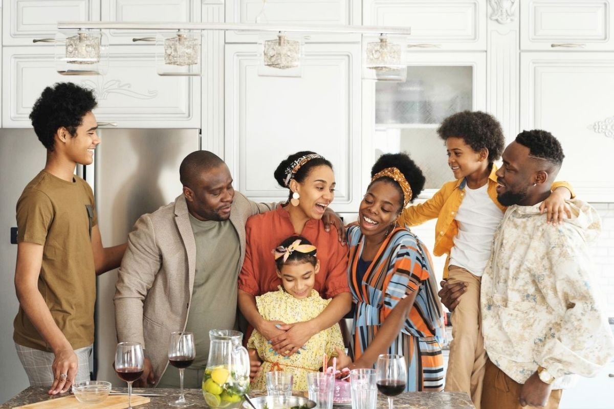 Happy family celebrating a birthday together at home